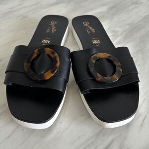Seychelles Black Leather Sandals 10